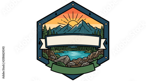 a scenic landscape with mountains and lake.