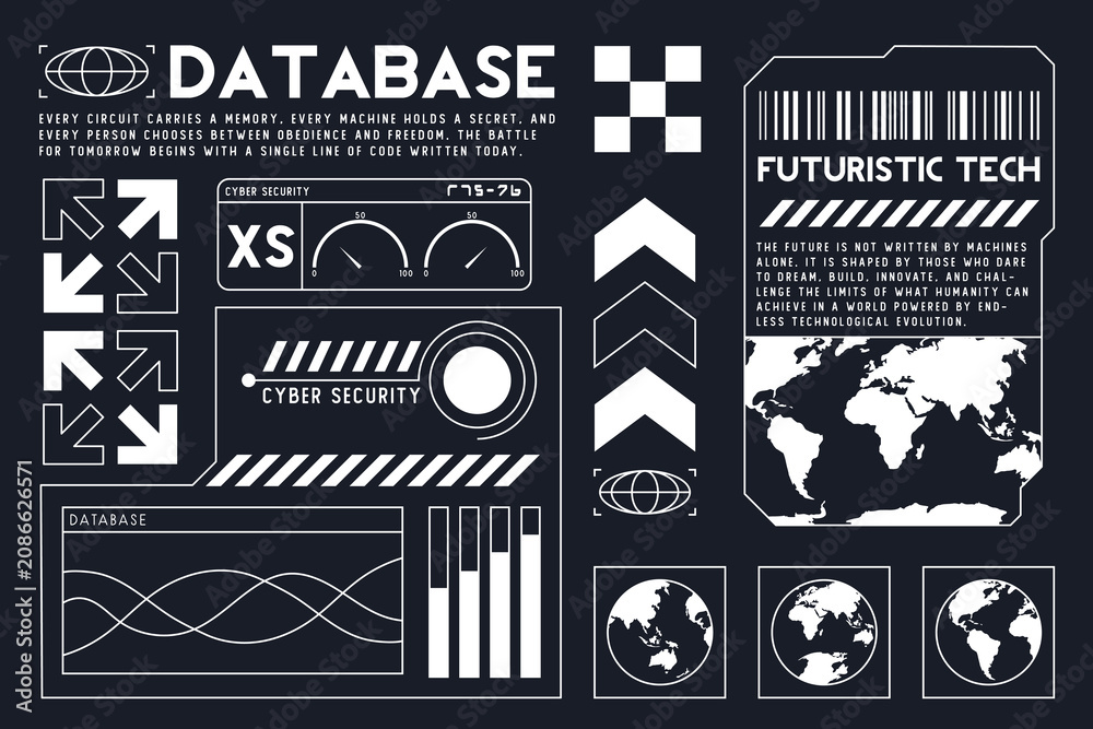 Obraz premium Futuristic technology interface elements with world maps and data charts