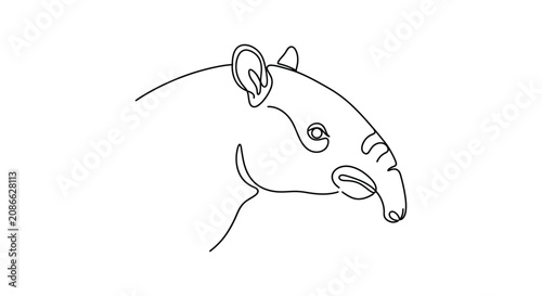 Minimalist Line Art of a Tapir Head, Simple Animal Illustration