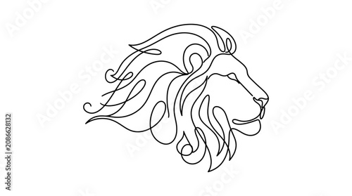 Minimalist Lion Head Line Art - Single Line Drawing, Vector Illustration