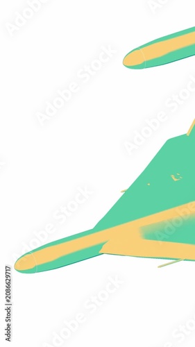 Military attack  drone flies downward across a white isolated frame in a minimalist vector style 3D animation loop