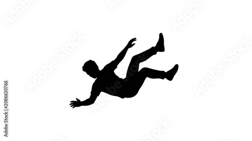 Falling person silhouette against a white background