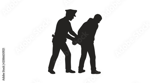 Photos Police officer arresting suspect silhouette against a white background