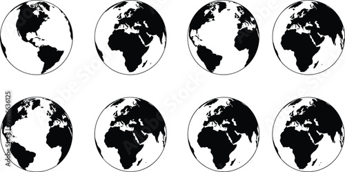 World Globe Silhouette Collection with Earth Map Hemisphere Vector Icon Set