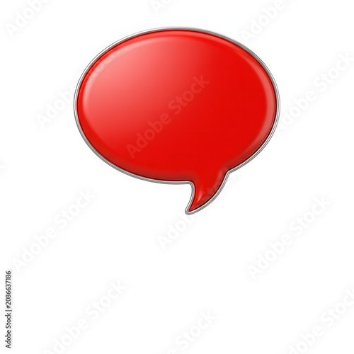 Shiny red glossy speech bubble icon with a metallic silver border on a white background