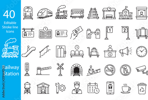 icon, set, business, vector, symbol, sign, Railway Station, Train Station, Railway Platform, Passenger Train, Railway Tracks, Rail Transport, Railway Terminal, Train Platform, Railway Network, Public 