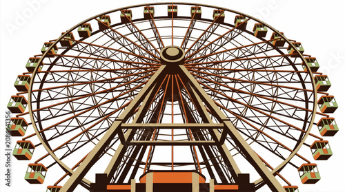 Canvastavla Flat Vector Illustration of a Large Ferris Wheel with Orange and Green Gondolas