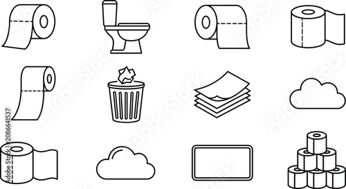 Bild auf Leinwand Toilet paper roll vector line icon set for bathroom hygiene soft tissue packagin