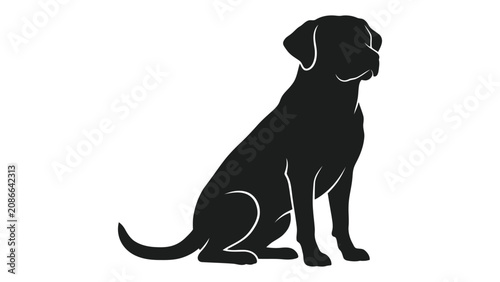Photos Labrador retriever sits in a classic pose as a solid black silhouette on a plain white backdrop