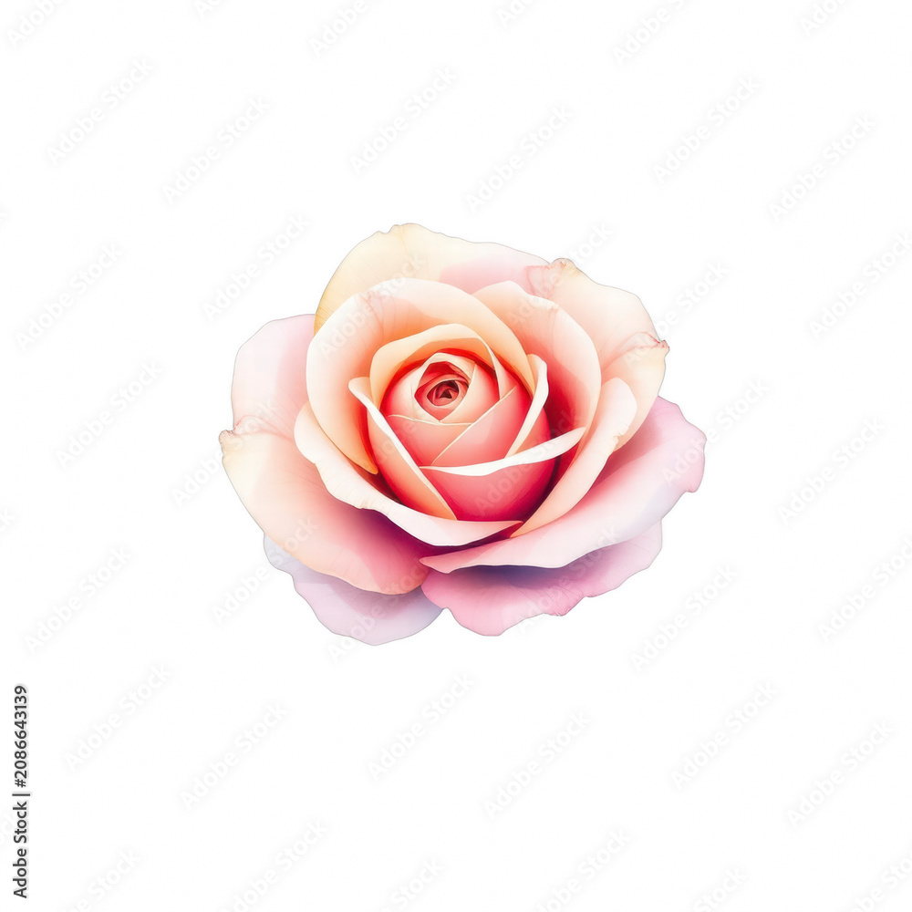 Fototapeta premium Beautiful pink and peach rose bloom isolated on black background