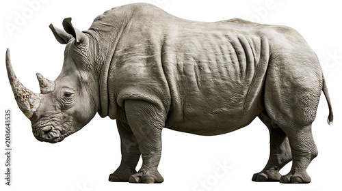 Tableau sur toile Large grey rhinoceros with prominent horn, isolated on transparent background
