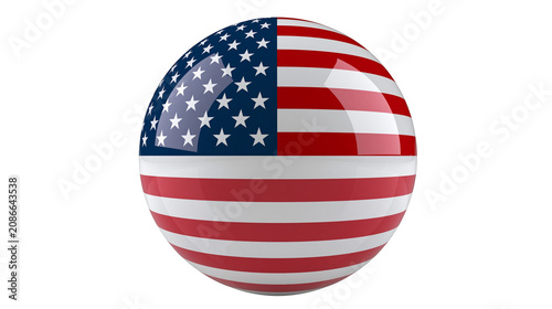 Fotografía Glossy sphere with American flag pattern, isolated on transparent background
