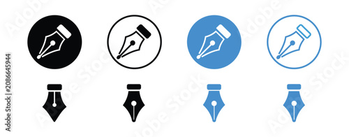 Schilderij op canvas Fountain pen nib icons featuring writing tools, calligraphy, signature design, and clean minimalist vector graphics for stationery, branding, and creative projects
