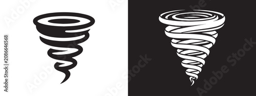 Fotografie Tornado and cyclone vector icons with spiral funnel cloud shapes for weather sto