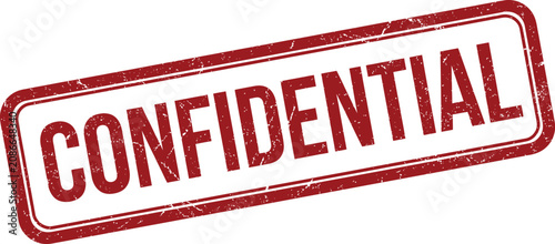 Red vector illustration of a rectangular stamp featuring the bold white word confidential with texture