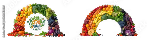 Panel kuchenny z motywem Two arches made of fresh vegetables and fruits isolated on transparent background
