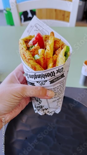 Person holding traditional greek gyro pita wrap