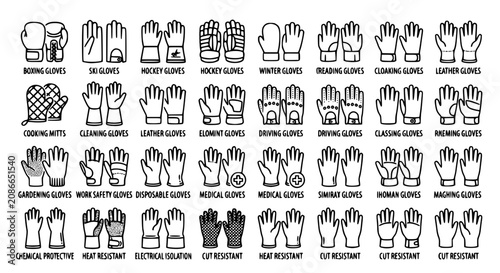 Foto Protective work safety and sports gloves line icons bundle featuring medical box