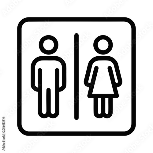 Minimalist Black Outline Pictogram Indicating Public Restroom Facilities for Men and Women