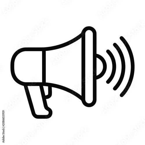 Simple Outline Drawing of a Megaphone Icon with Sound Waves