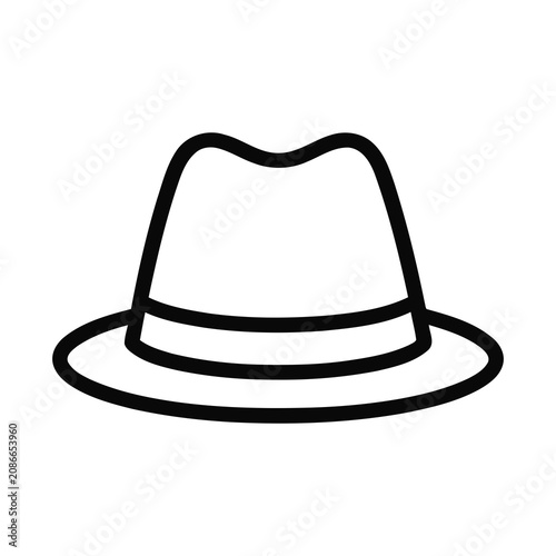 Simple Black Outline Fedora Hat Icon Symbol Representing Headwear Fashion