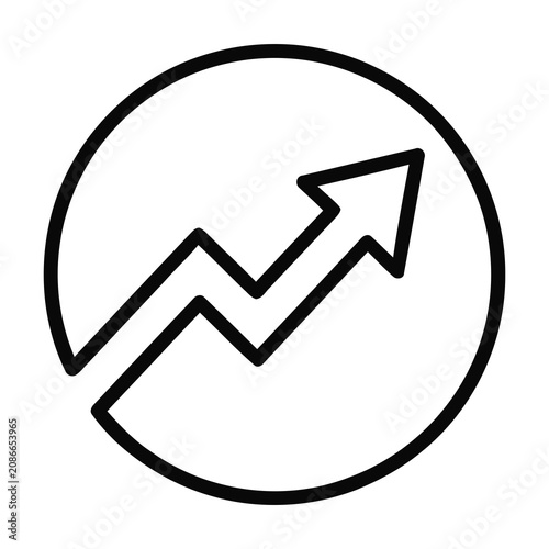 Simple Line Art Growth Arrow Chart Icon inside a Circle Shape