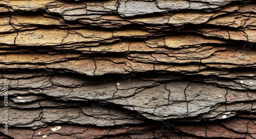 Close up of layered rock formations with textured surface and natural details
