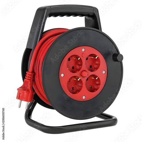 Electric extension cord reel with multiple sockets for power supply