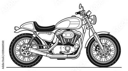 Obraz na płótnie Classic Cafe Racer Motorcycle Illustration - Vintage Style Line Art
