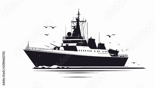 Obraz na płótnie Large Military Warship Vessel at Sea.