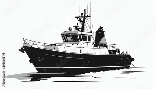 Foto Fishing boat on calm waters sailing.