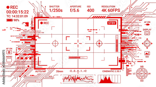 Konstfotografi Digital Camera Viewfinder HUD with Futuristic Circuit Board Overlay