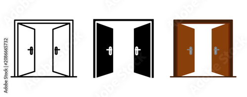 Obraz na płótnie open double door entrance exit icon set vector