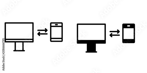 Device Sync Security Icon for secure device synchronization protected data transfer and privacy use in UI UX websites apps and systems Vector illustration with stroke and fill on a white background.