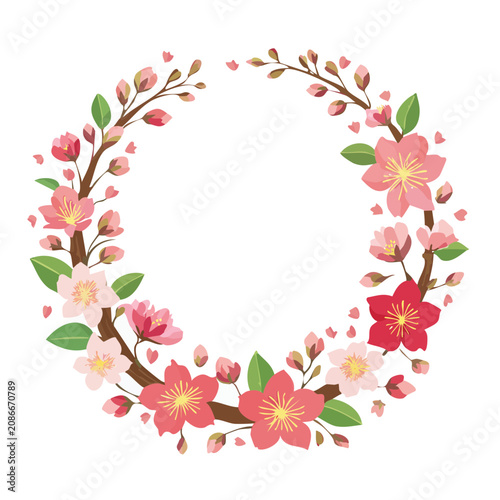 Pink and Red Flower Wreath Vector Illustration