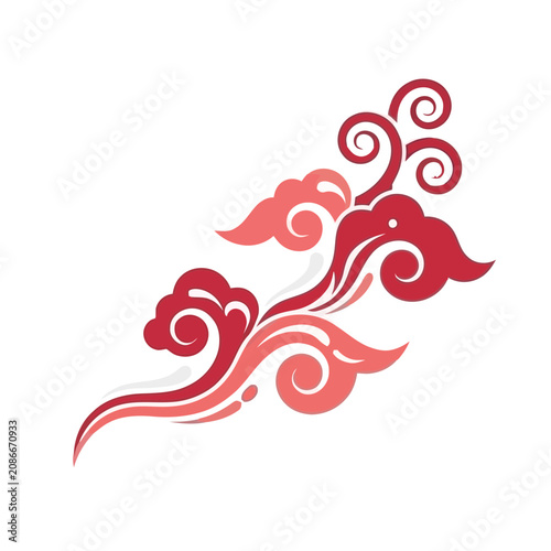 Red and pink abstract swirling cloud design