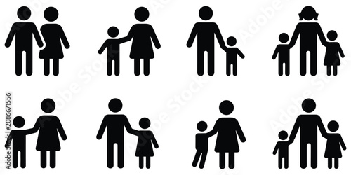 Bild auf Leinwand Simple Black Family Icon Set With Parents And Children silhouette people