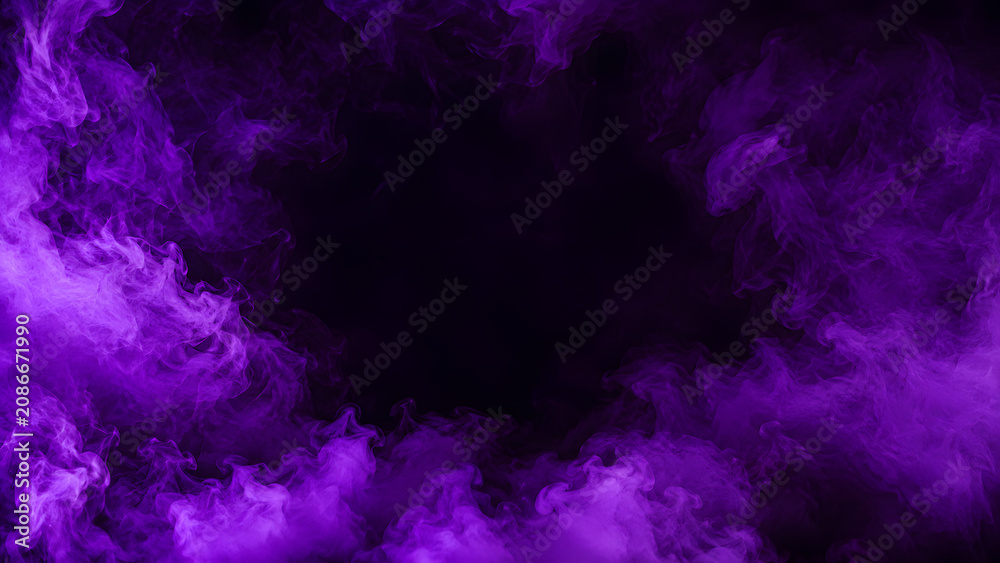 Fototapeta premium Hyper-Realistic Thick Purple Atmospheric Mist on Pure Black Background with Organic Swirling Halloween Fog