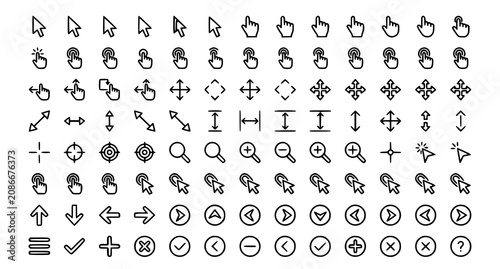 Photos Cursor Click Icon Collection Editable Stroke Pointer Arrow Mouse Outline Vector