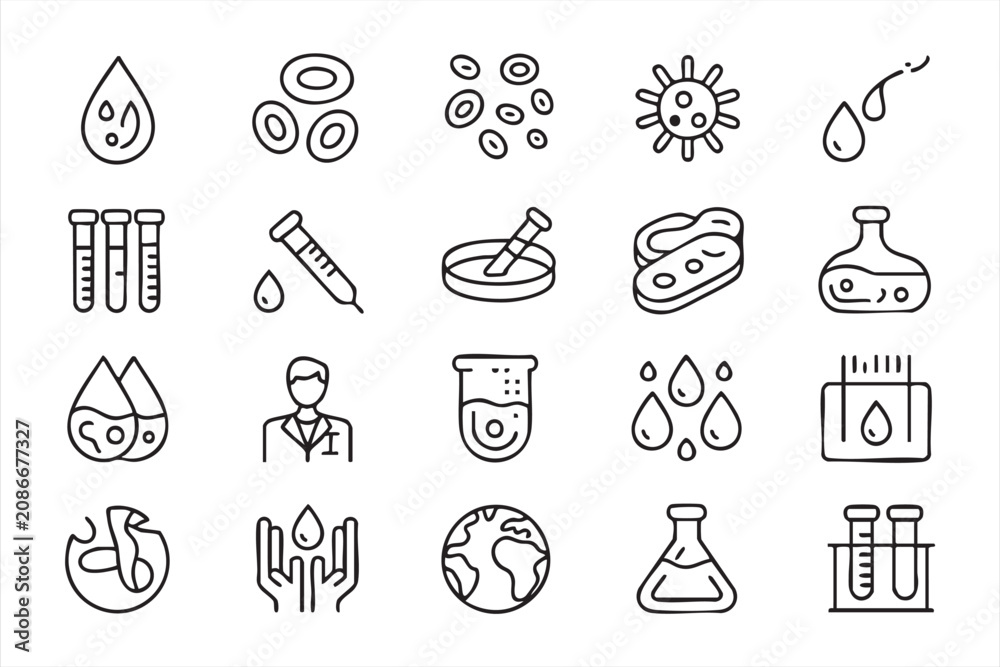Fototapeta premium Minimal Clinical Testing Line Icons for Medical Lab and Biotechnology Graphics