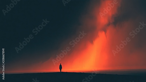 Holy Spirit Fire Symbolic Light with Solitary Figure, Atmospheric Christian Background for Bible Teaching