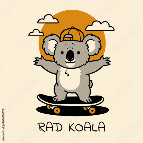 Photography Koala wearing helmet on skateboard tricks.