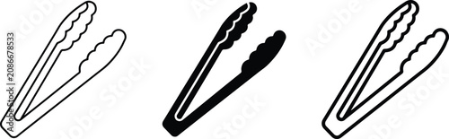 Billede på lærred Modern Minimalist Culinary Utensil Collection, Flat Barbecue Equipment Clip Art Stamps, Kitchen Tongs Vector Icon Set, Cooking Grill Clamps Silhouette