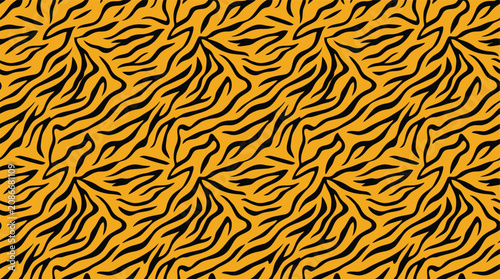Abstract tiger stripe pattern in orange and black for seamless animal print backgrounds.