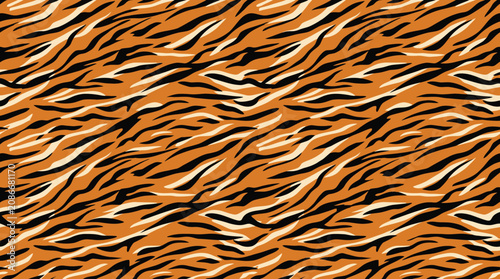 Abstract seamless tiger stripes pattern exotic animal fur texture wallpaper safari wildlife print.