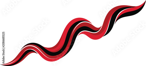 Wavy ribbon stripe graphic in red and black for vehicle side decals and race car livery.