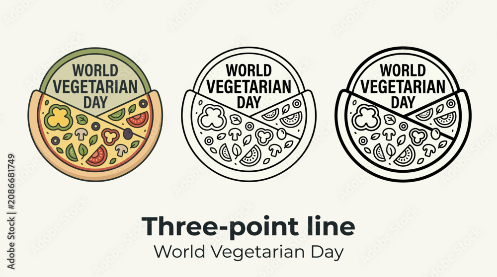 Obraz premium World Vegetarian Day Pizza Icons: Color, Outline, Line Art