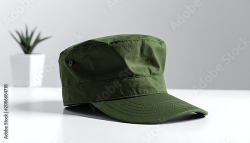 Green Military Style Canvas Hat With Water Droplets On Surface Isolated On White Background