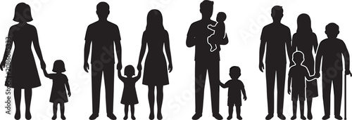 Obraz na płótnie Family Silhouette Icon Set with Parent and Child Variations Including Single Mot