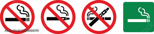Schilderij op canvas No Smoking and No Vaping Prohibited Sign Set with Designated Smoking Area Green